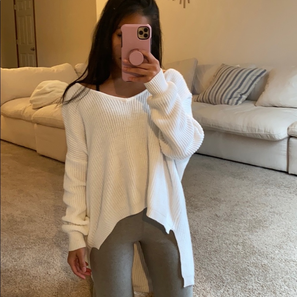 White Fox White Sweater Crochet Sweater